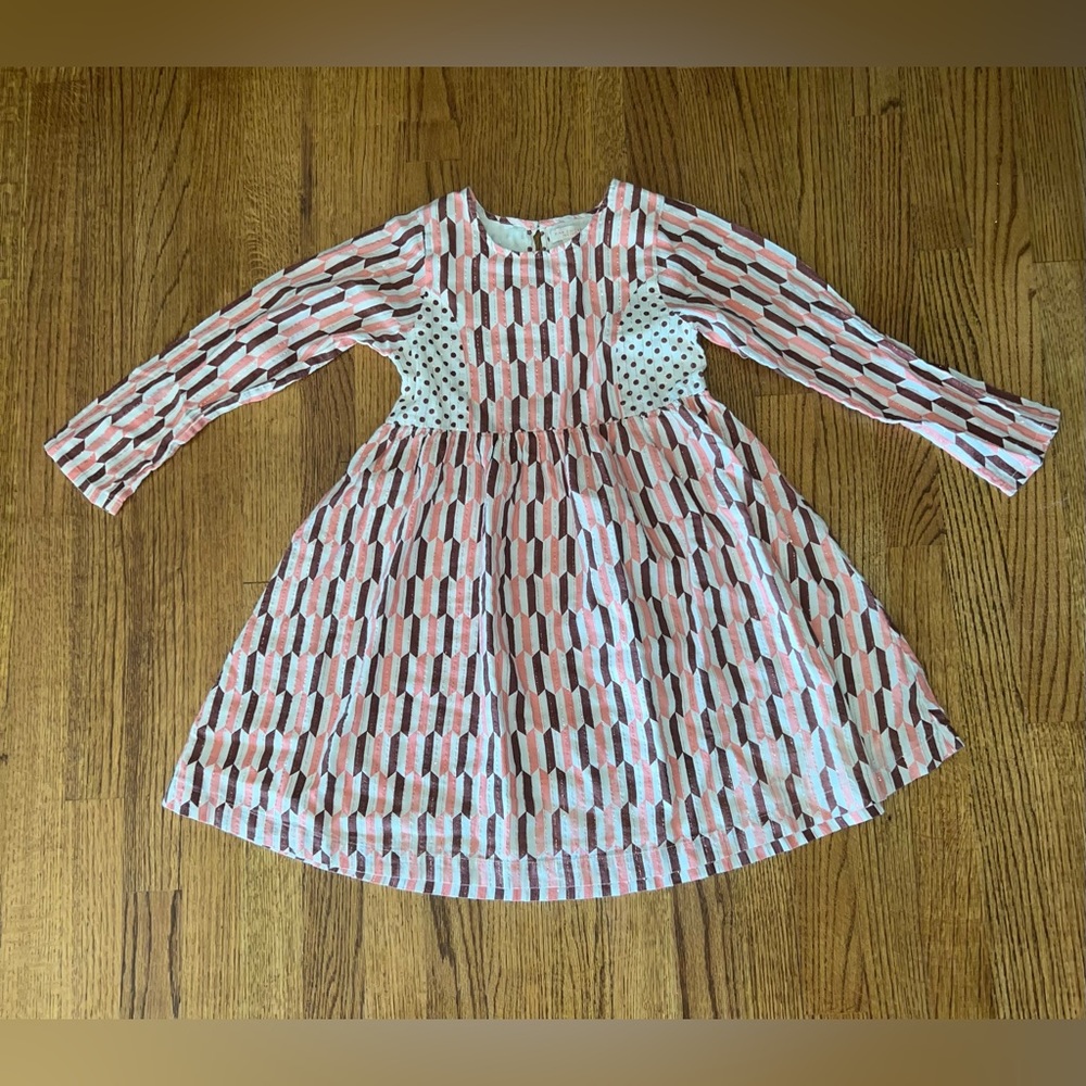Pink Chicken Pink and White Geo-Print Long Sleeve Dress